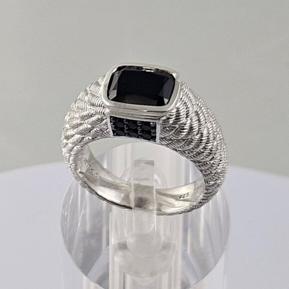 Judith Ripka Black CZ & 925 Silver Ring Statement Sz 8 - Picture 1 of 10